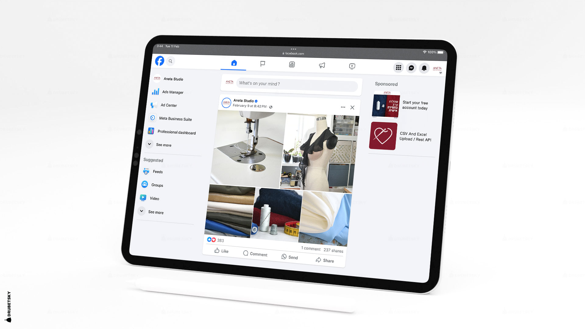 branding design facebook ipad textile studio 01