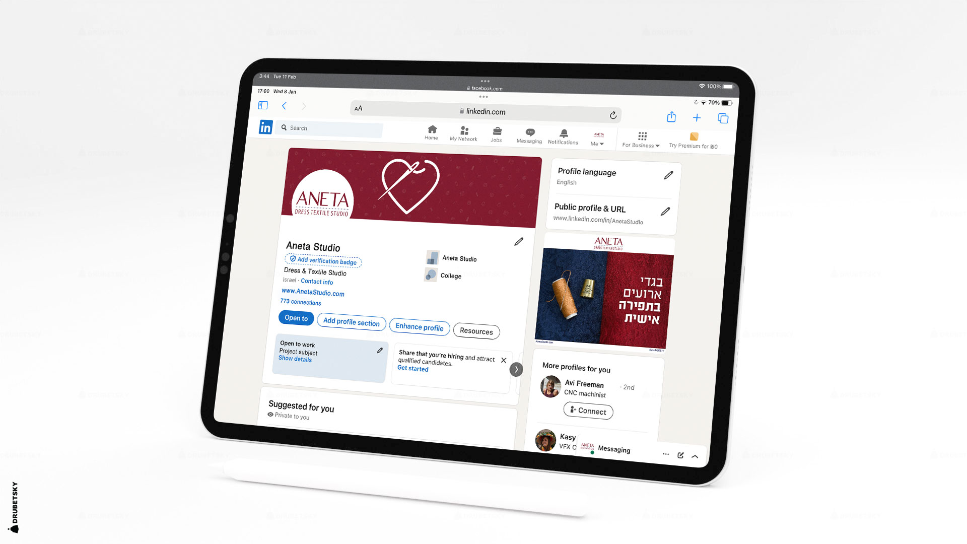 branding design linkedin ipad textile studio 01