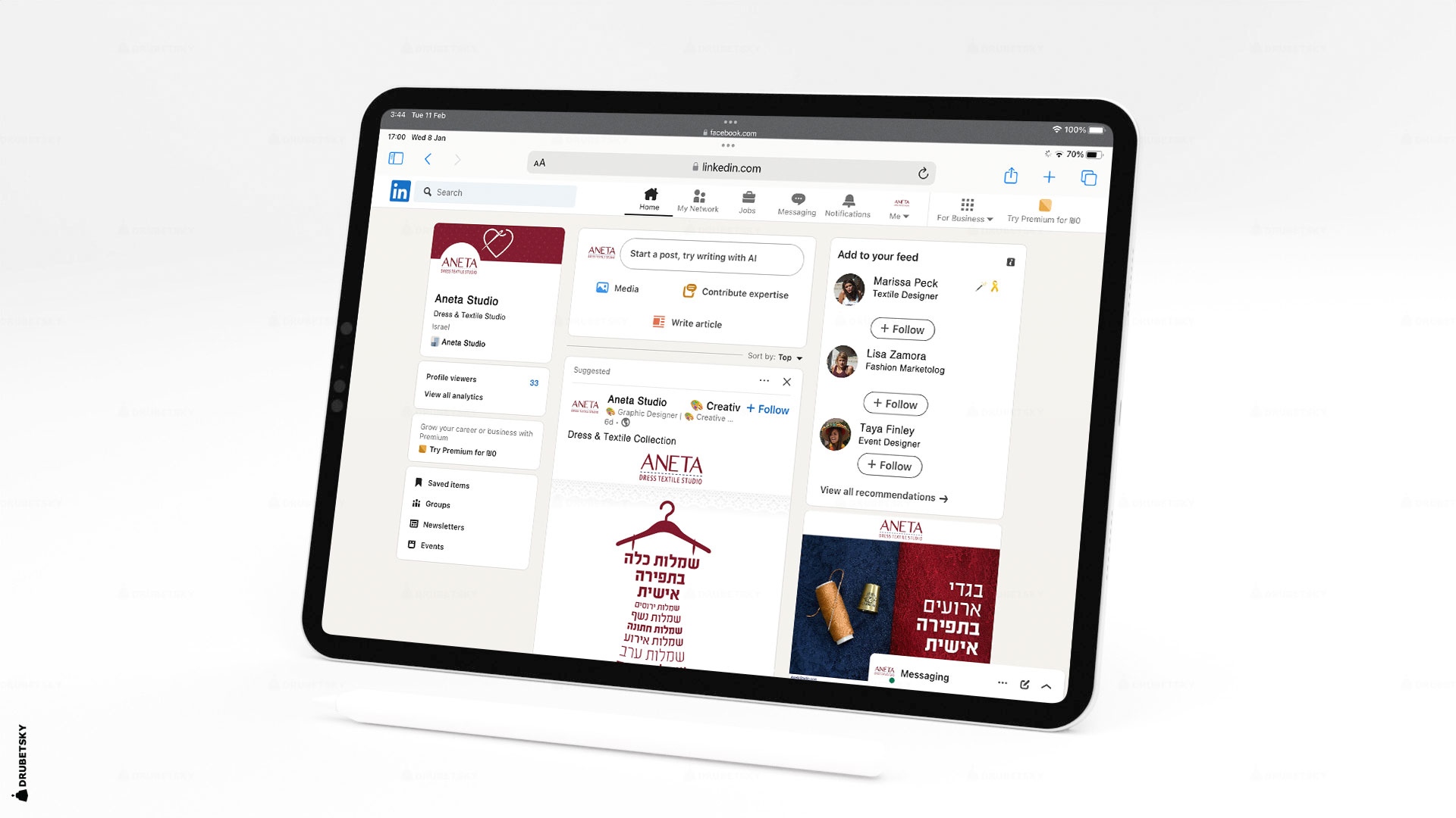 branding design linkedin ipad textile studio 02