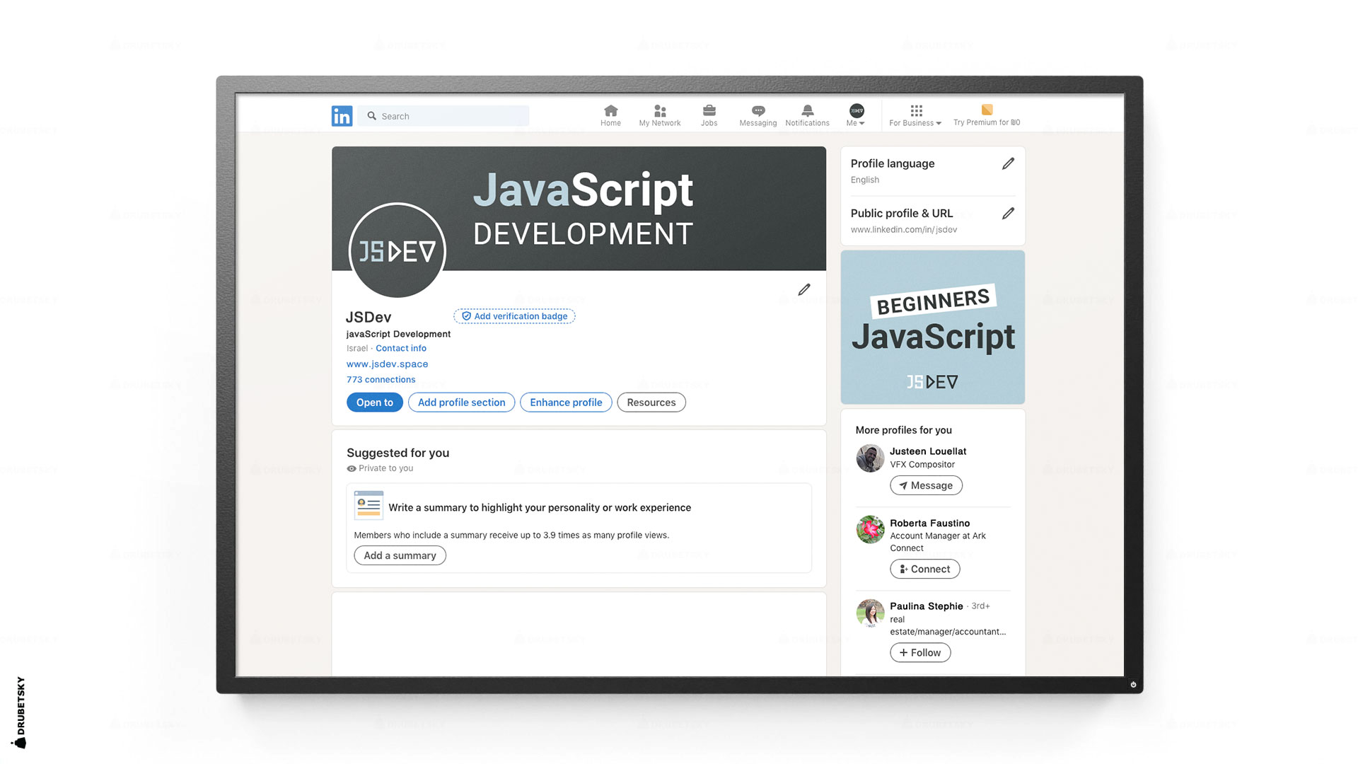 linkedin page javascript development