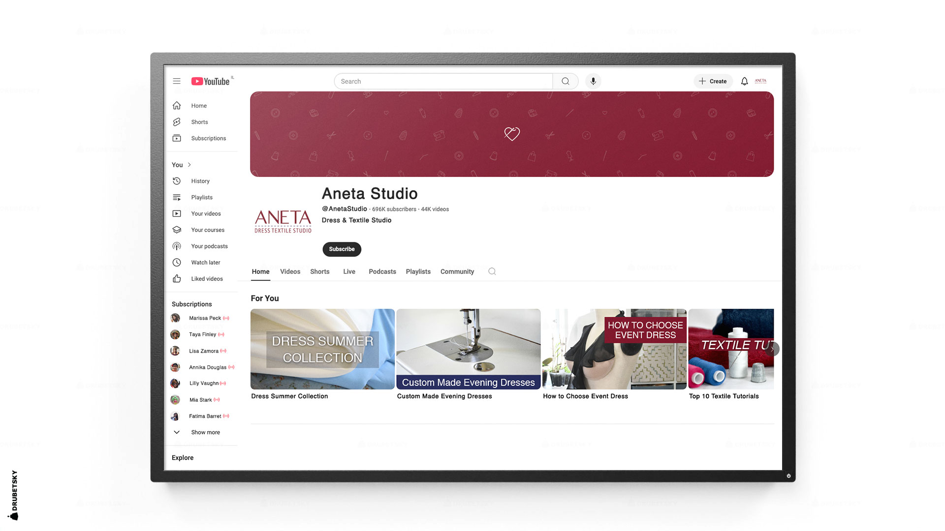 youtube page textile studio