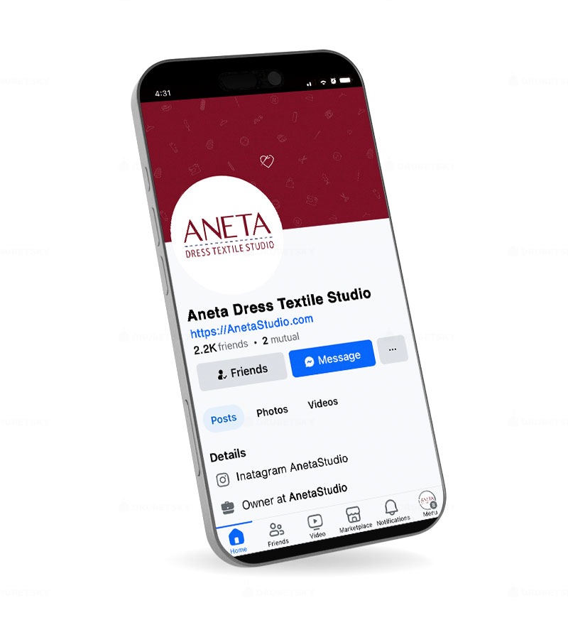 mobile facebook page design textile studio