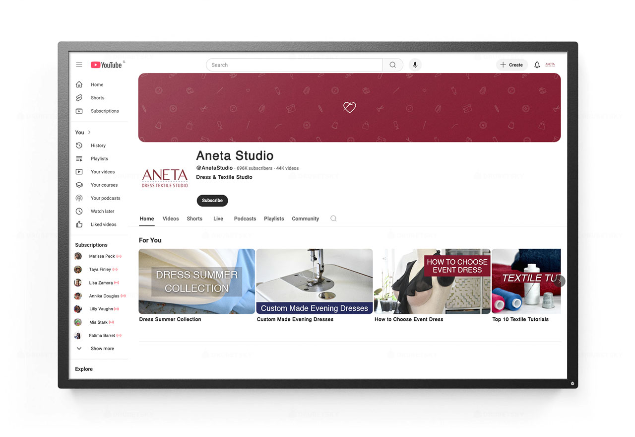 youtube page textile studio